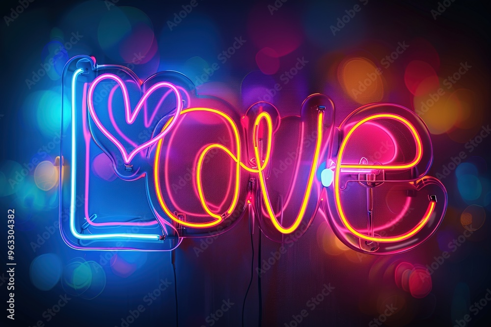 A neon sign with the word LOVE in neon lights A neon sign with the word LOVE in neon lights