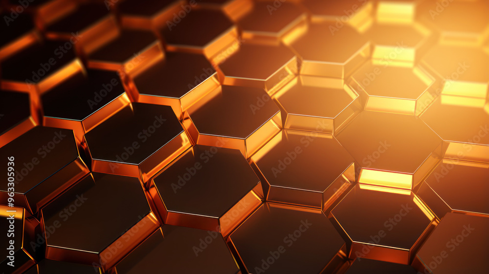 Brown hexagon background. Hexagonal shapes, honeycomb pattern. Warm, metallic. Three-dimensional, technology and futuristic wallpaper. Illuminated outlines. Brown hexagon background. Hexagonal shapes, honeycomb pattern. Warm, metallic. Three-dimensional, technology and futuristic wallpaper. Illuminated outlines.
