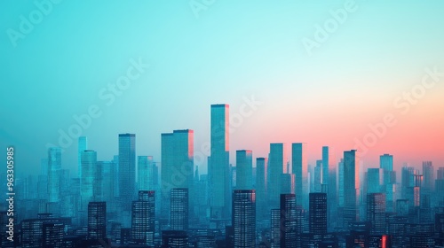 A stunning city skyline at dusk with soft pastel colors, showcasing modern architecture against a serene twilight sky.
