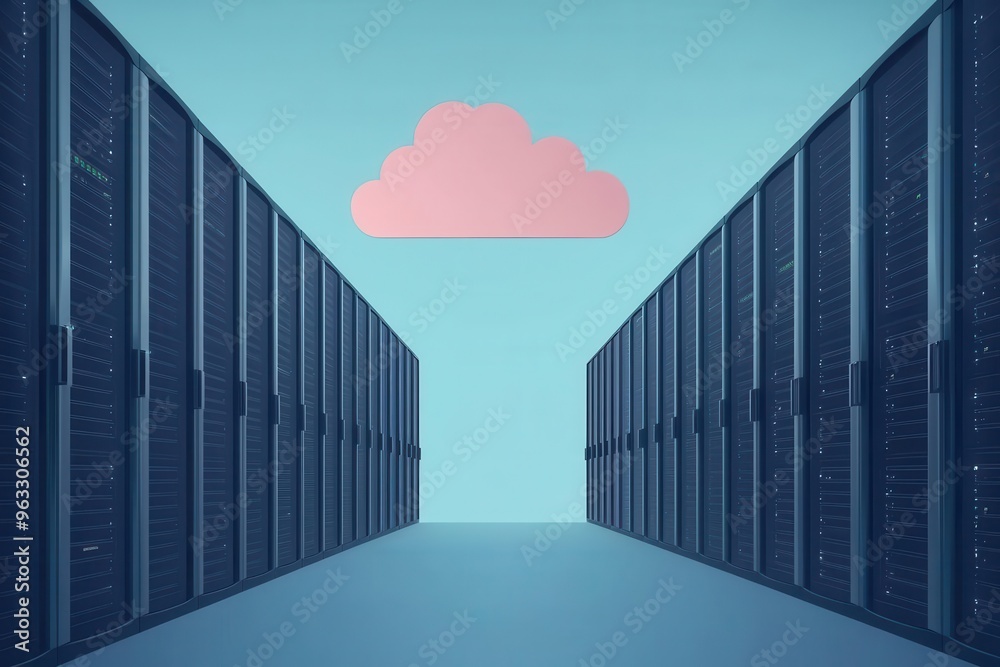Cloud data center, efficient server layout, flat design illustration Cloud data center, efficient server layout, flat design illustration