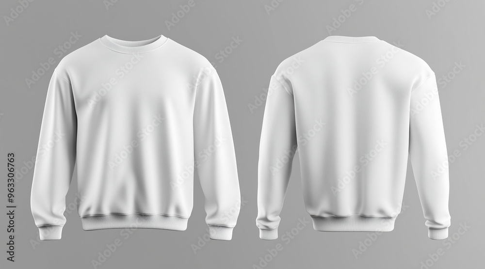 Blank sweatshirt color white template front and back view on white background. crew neck mock up isolated on white background. Created using Generative AI Technology Blank sweatshirt color white template front and back view on white background. crew neck mock up isolated on white background. Created using Generative AI Technology