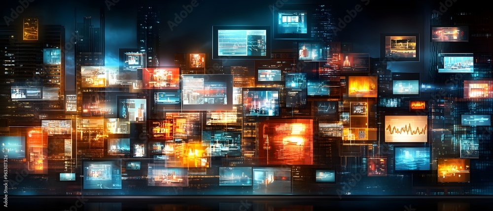 Cityscape with Screens and Windows. Cityscape with Screens and Windows.