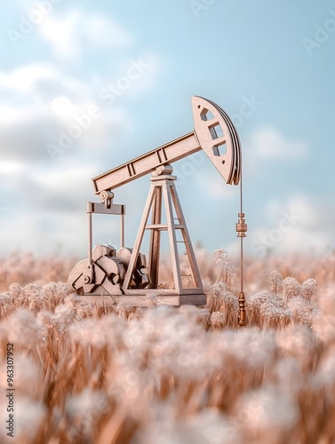 Oil Pump in Wheat Field Highlighting Strategic Oil Reserves Management