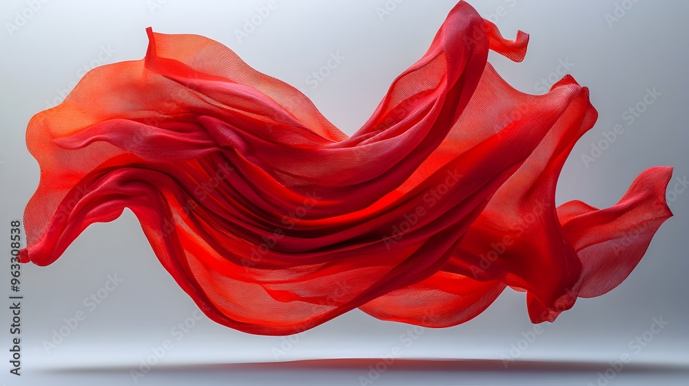 Dynamic Red Fabric Twisting and Flaring Midair with Dramatic Flowing Movement