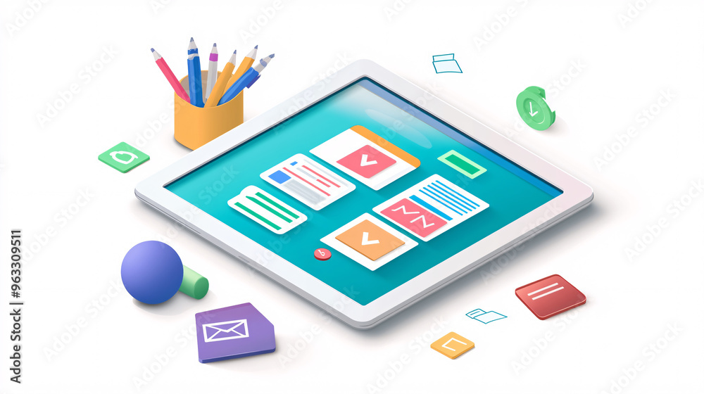 Modern Tablet UI Design with Colorful Icons Modern Tablet UI Design with Colorful Icons