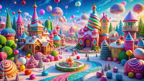 Whimsical Candy-Colored Wonderland: A playful and imaginative city with candy-colored buildings and decorations, evoking a sense of joy and fantasy.