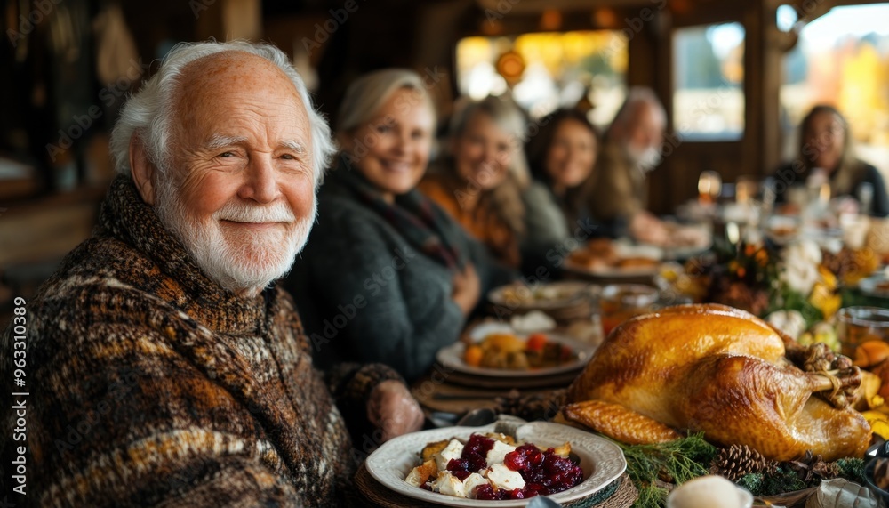 Happy Family Sharing Thanksgiving Dinner with Turkey, Cranberry Sauce, and Warm Comfort Foods, A Celebration of Gratitude and Togetherness Happy Family Sharing Thanksgiving Dinner with Turkey, Cranberry Sauce, and Warm Comfort Foods, A Celebration of Gratitude and Togetherness