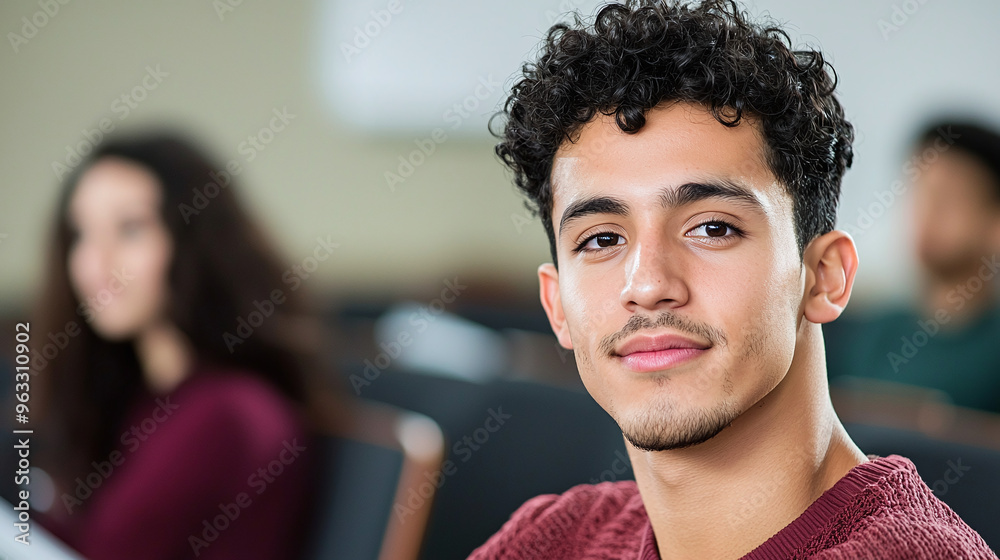 portrait of a smiling young male hispanic latino college student at university facility portrait of a smiling young male hispanic latino college student at university facility