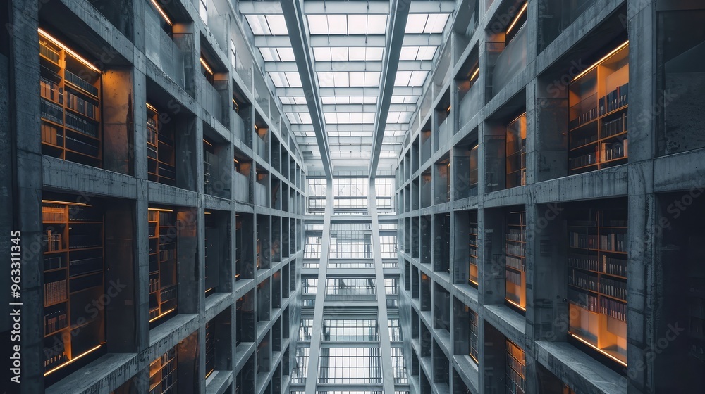 Fototapeta premium Modern Architecture of a Vast Library Interior