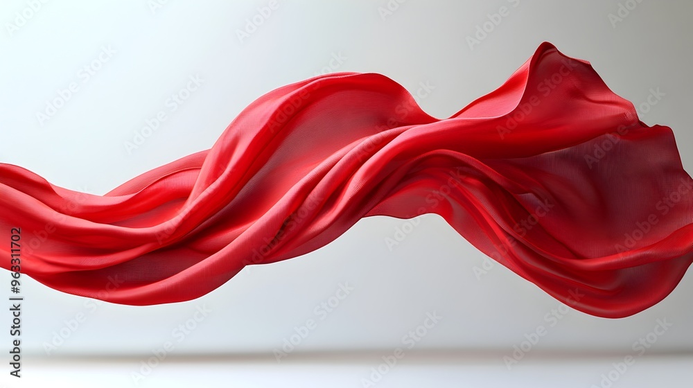 Floating Elegant Red Satin Fabric with Gentle Curve Suspended in Air Floating Elegant Red Satin Fabric with Gentle Curve Suspended in Air