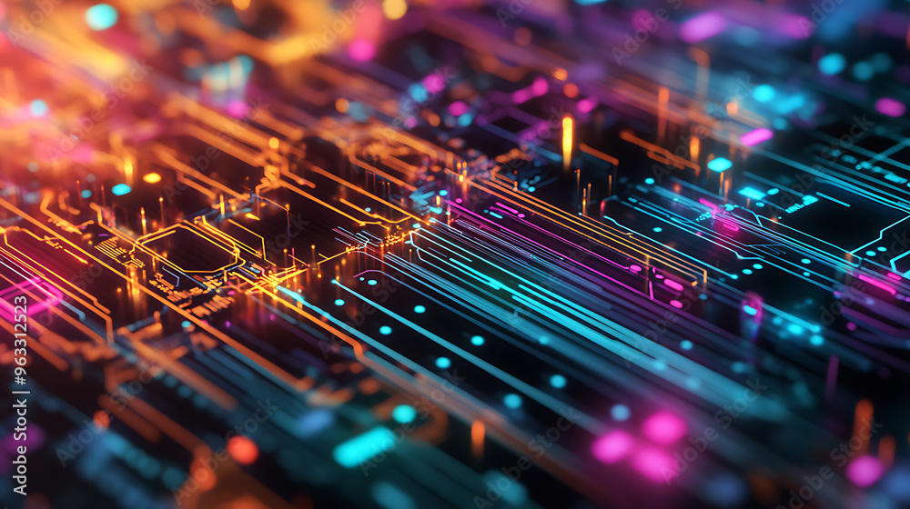 High-Tech Abstract Design of Overlapping Circuit Boards and Data Streams in a Sleek Modern Layout High-Tech Abstract Design of Overlapping Circuit Boards and Data Streams in a Sleek Modern Layout