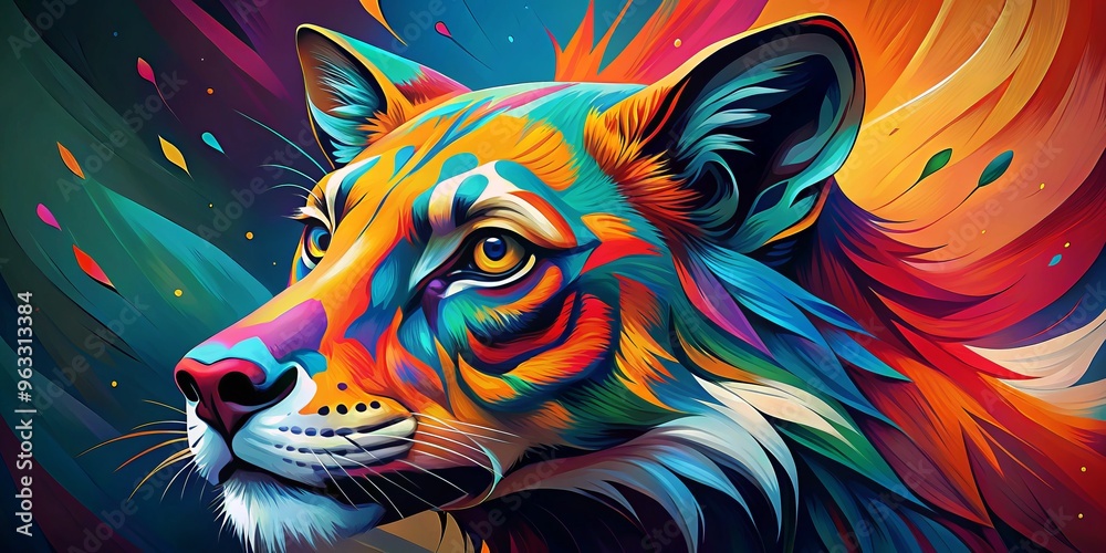 Vivid animal head illustration in vector format with abstract-expressionist style and bold colors portraying energy concept Vivid animal head illustration in vector format with abstract-expressionist style and bold colors portraying energy concept