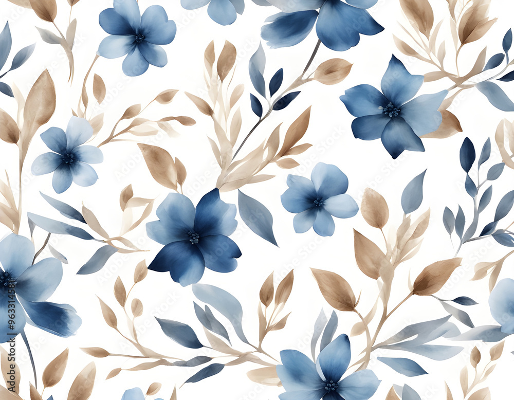 Floral seamless pattern with abstract blue and beige flowers background Floral seamless pattern with abstract blue and beige flowers background