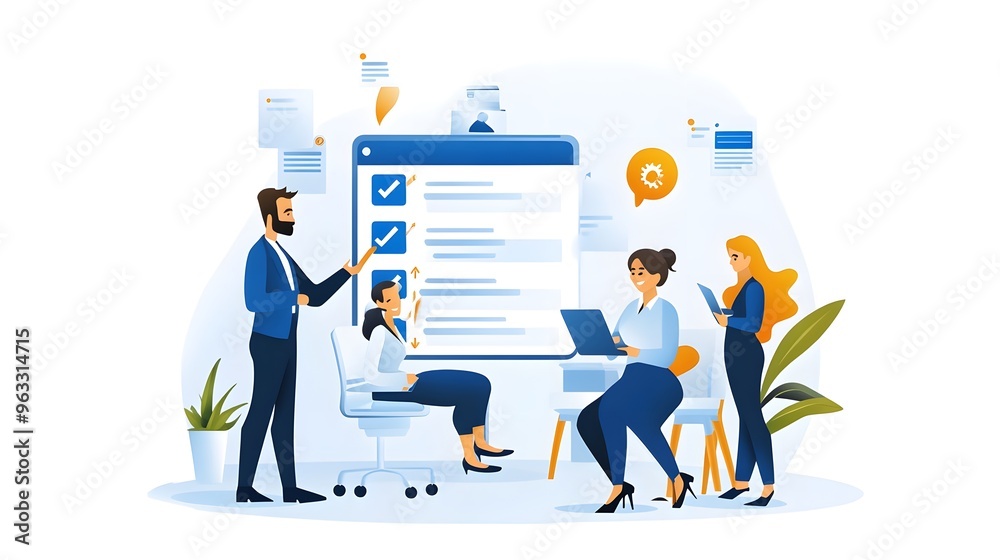 Business Team Working on Checklist. Business Team Working on Checklist.