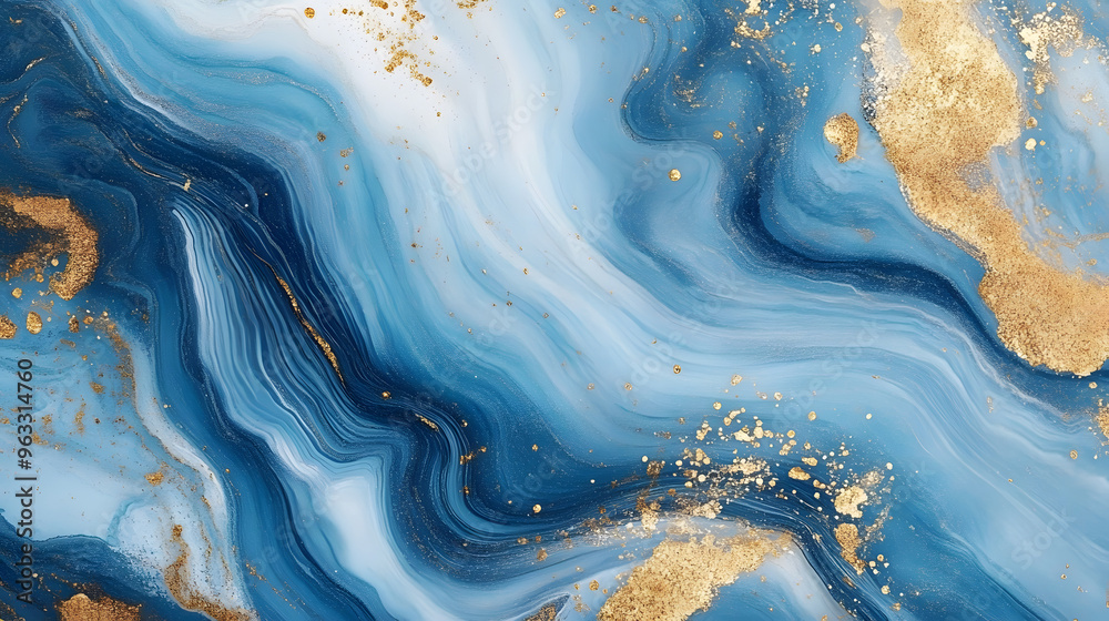 The background is a luxurious blue with gold splashes on marble The background is a luxurious blue with gold splashes on marble