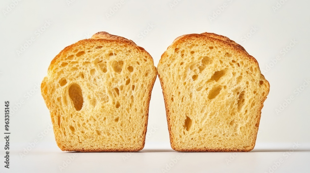Two Slices of Golden-Brown Bread on a White Background Two Slices of Golden-Brown Bread on a White Background