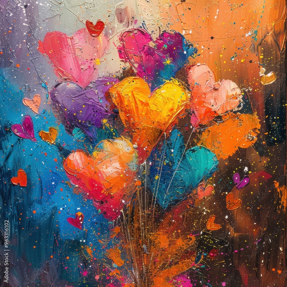 Fototapeta premium Vibrant heart-shaped bouquet with colorful hues, perfect for conveying love and joy in artistic expressions.