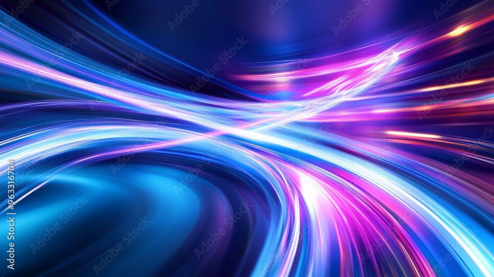 Fototapeta premium Abstract light trails speeding through a cyber tunnel