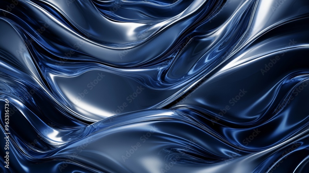 Metallic liquid surface forming abstract wavy shapes background Metallic liquid surface forming abstract wavy shapes background