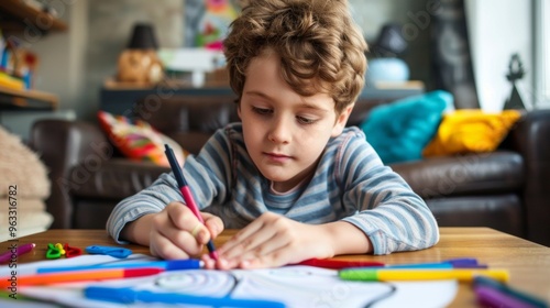 boy doing homework at home