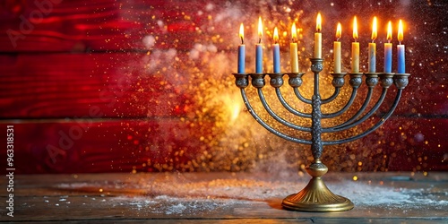 Hanukkah Abstract De focused Background  With Bright Dust On Wooden Table (2)