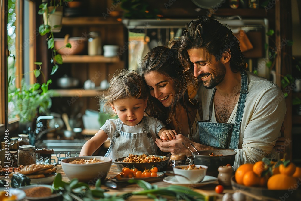 A family of three, a man, a woman and a child A family of three, a man, a woman and a child