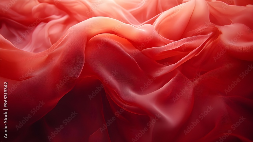 Fototapeta premium Weightless Red Chiffon Fabric Flowing and Twisting Through the Air in Graceful Movement