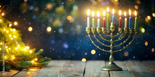 Hanukkah Abstract De focused Background  With Bright Dust On Wooden Table (2)