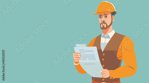 Male Caucasian Businessman Wearing Hard Hat and Holding Blueprints, Overseeing Construction Project as Manager or Architect