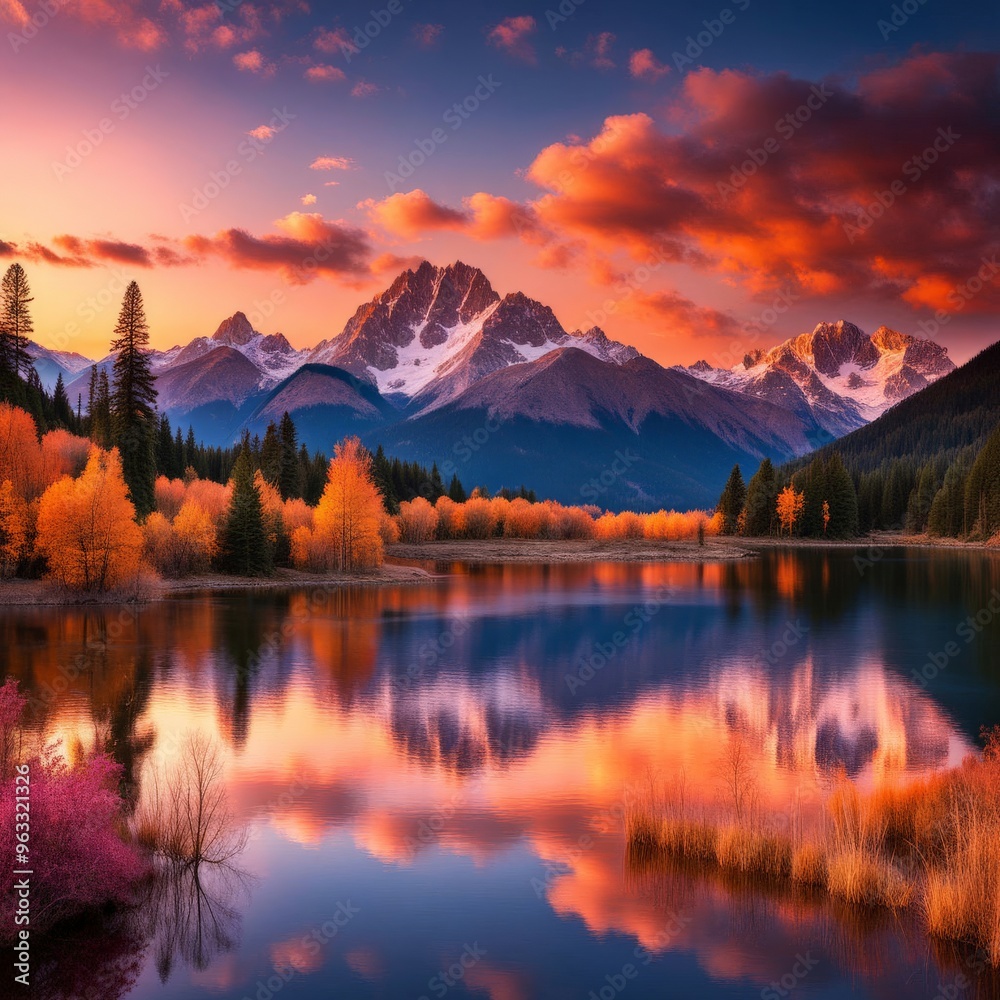 Autumn landscape with colorful mountains and lake Autumn landscape with colorful mountains and lake