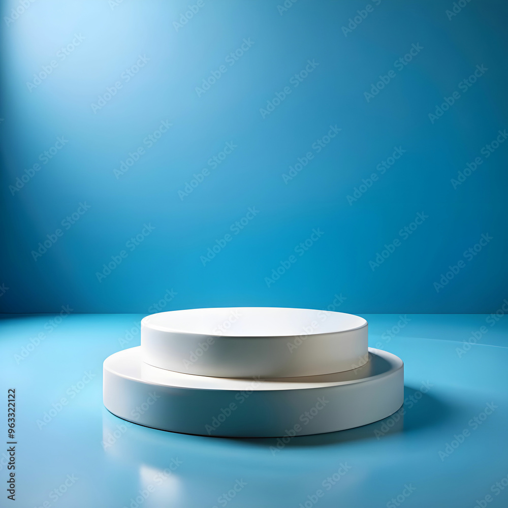 a white podium with two round bases on a blue back a white podium with two round bases on a blue back