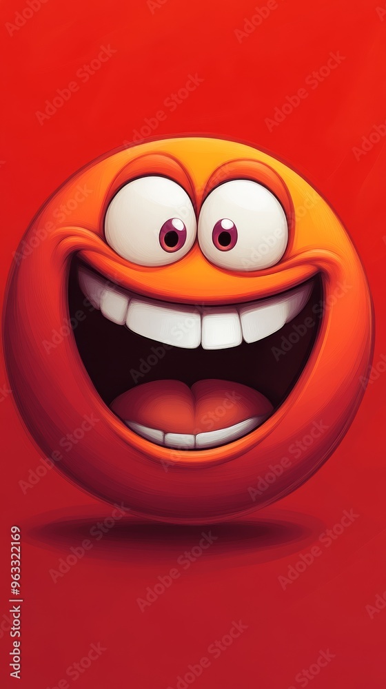 Fototapeta premium Smiling orange cartoon face with big eyes