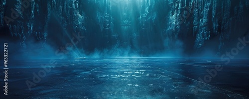 A mystical blue cave with an icy lake.  Perfect for fantasy and mystical imagery. photo