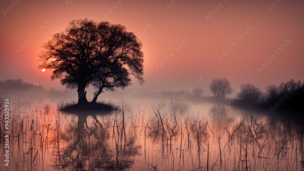 Naklejka premium sunrise over the lake