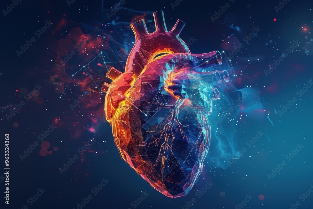 A vibrant and detailed illustration of a human heart, showcasing its intricate structures and anatomical beauty in vivid colors. A vibrant and detailed illustration of a human heart, showcasing its intricate structures and anatomical beauty in vivid colors.