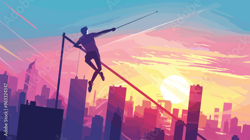 Ambitious Businessman Pole Vaulting Towards New Year 2024 Success and Opportunities