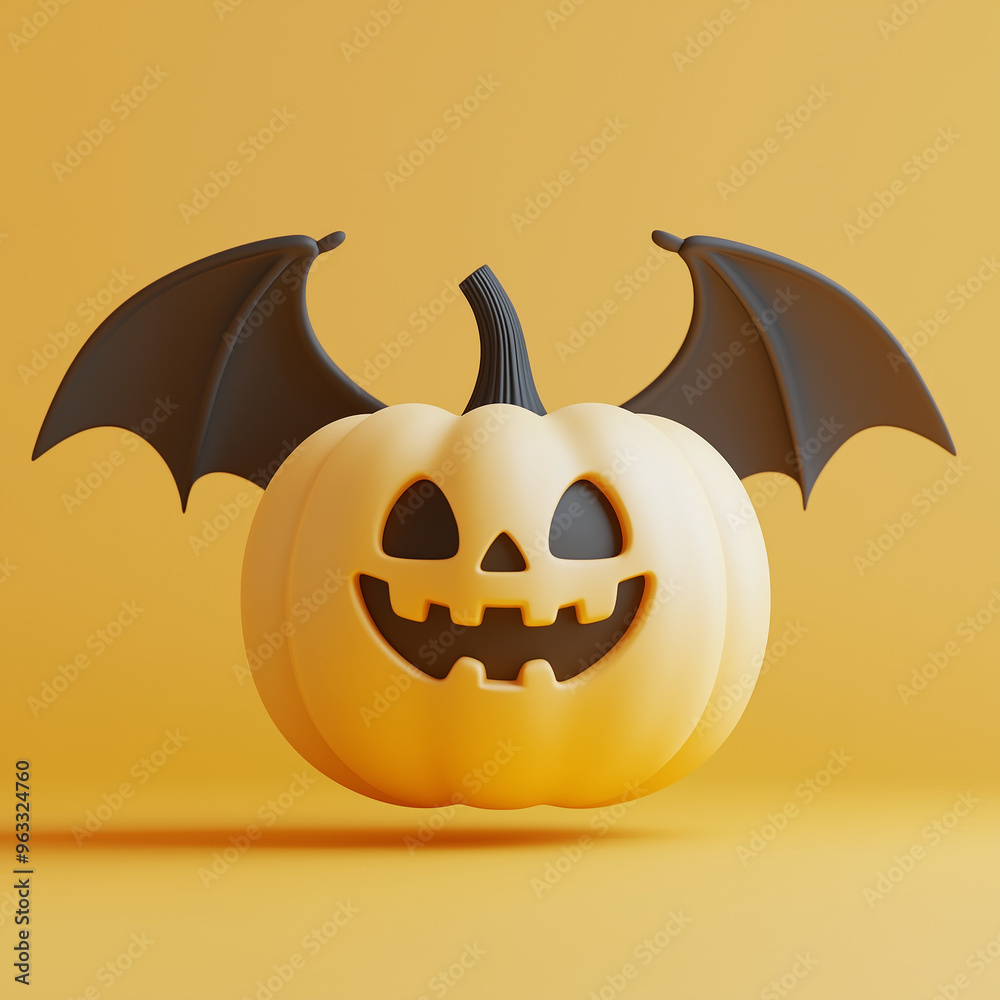Naklejka premium Funny and realistic 3D smiling pumpkin with a cheerful face and a witch's hat. Illustration of a beautiful orange vegetable. Isolated vector clipart with a glowing gourd for Helloween