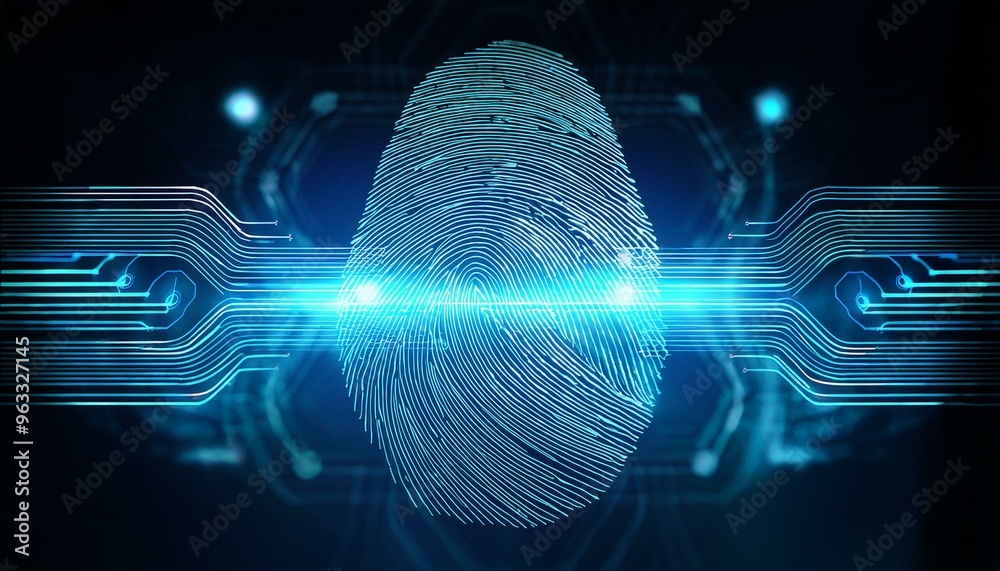 digital hologram fingerprint with glowing data streams digital hologram fingerprint with glowing data streams