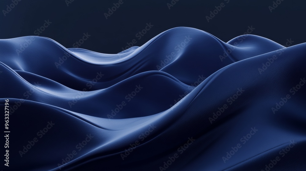 Fototapeta premium Dark blue wavy fabric flowing in the wind