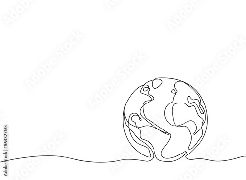 Earth global map line drawing continuous line art vector illustration