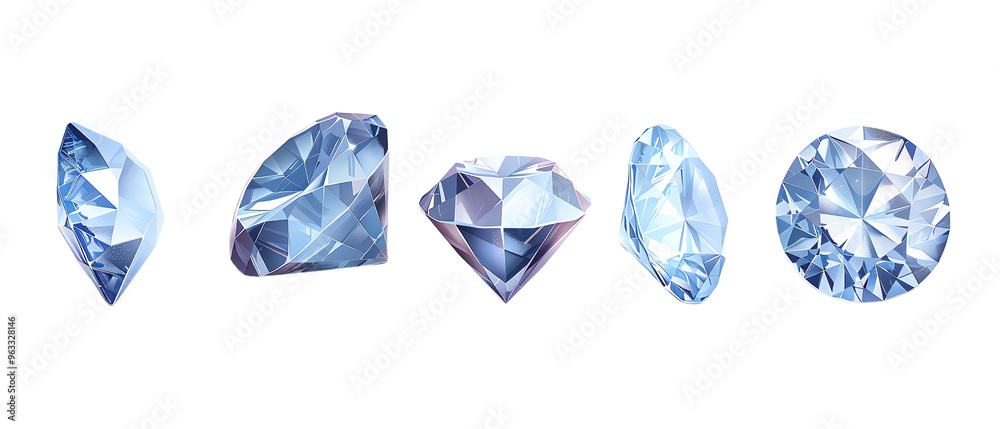 Fototapeta premium Five sparkling blue diamonds.