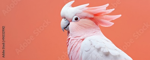 Beautiful pink moluccan cockatoo posing on a colorful background photo