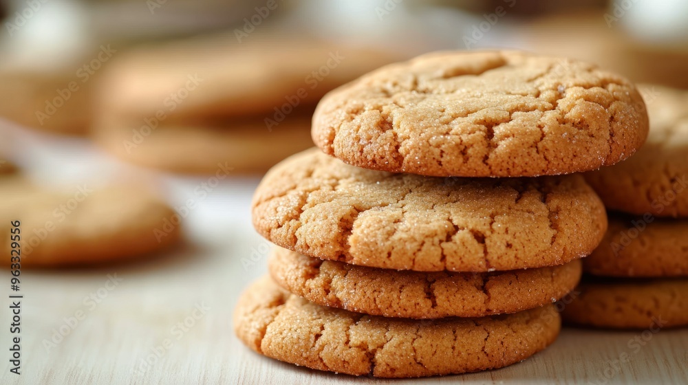 A Stack of Four Golden Brown Cookies with a Crumbly Texture A Stack of Four Golden Brown Cookies with a Crumbly Texture