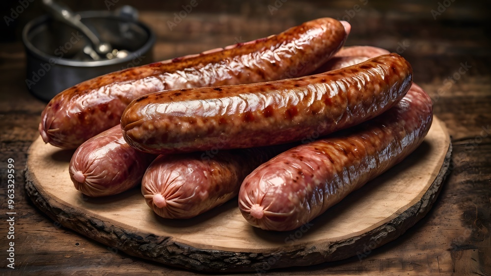 sausages on a wooden board sausages on a wooden board