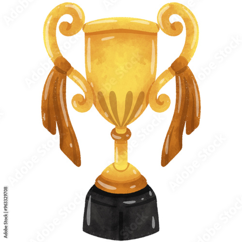 Trophy cup. Champion trophy, shiny golden cup  , sport award. Winner prize, champions award  Watercolor Illustration photo