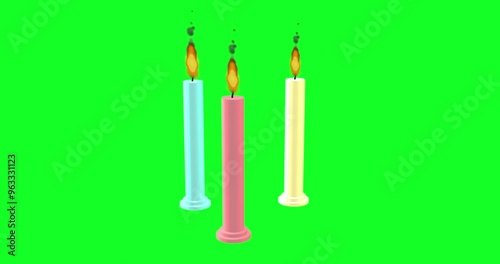 3d render burning candle animation on green screen,3d candle for birthday cake decoration and festival decoration