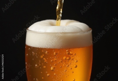 Wallpaper Mural Close up of Pouring Golden Craft Beer in Glass with Frothy Foam and Bubbles on Dark Background Torontodigital.ca