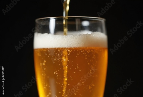 Wallpaper Mural Close up of Pouring Golden Craft Beer in Glass with Frothy Foam and Bubbles on Dark Background Torontodigital.ca