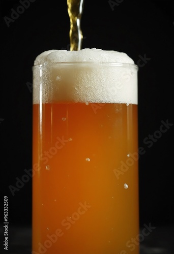 Wallpaper Mural Close up of Pouring Golden Craft Beer in Glass with Frothy Foam and Bubbles on Dark Background Torontodigital.ca