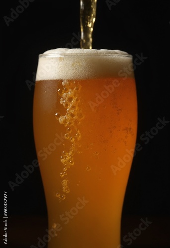 Wallpaper Mural Close up of Pouring Golden Craft Beer in Glass with Frothy Foam and Bubbles on Dark Background Torontodigital.ca